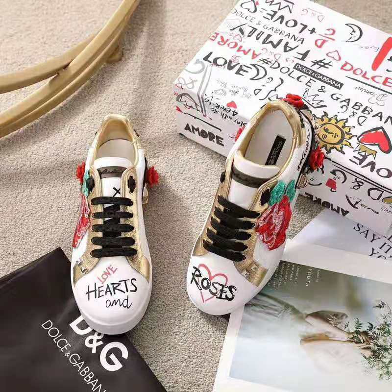 Dolce Gabbana D&G Women Sneakers in Printed Nappa Calfskin with Applications-White - Image 4