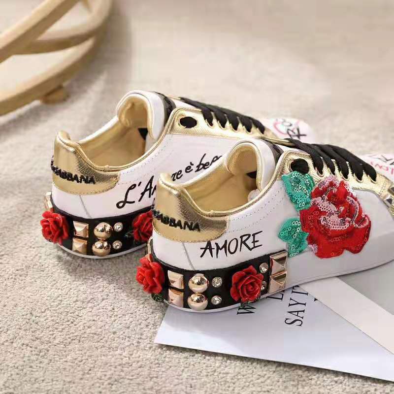 Dolce Gabbana D&G Women Sneakers in Printed Nappa Calfskin with Applications-White - Image 3