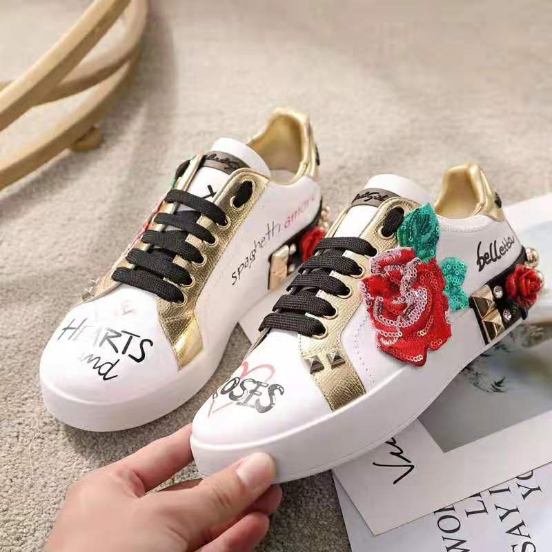 Dolce Gabbana D&G Women Sneakers in Printed Nappa Calfskin with Applications-White - Image 2