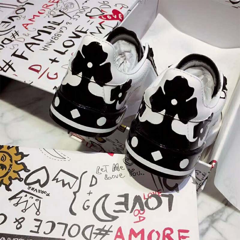Dolce Gabbana D&G Men Shoes Portofino Sneakers in Printed Patent Calfskin-Black - Image 6