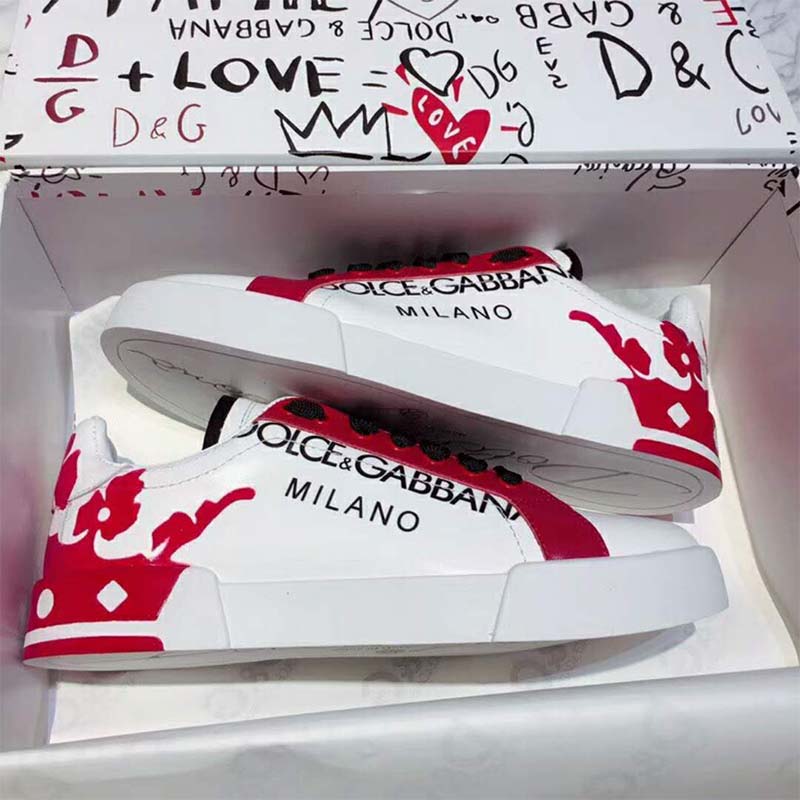 Dolce Gabbana D&G Men Shoes Portofino Sneakers in Printed Patent Calfskin-Red - Image 5