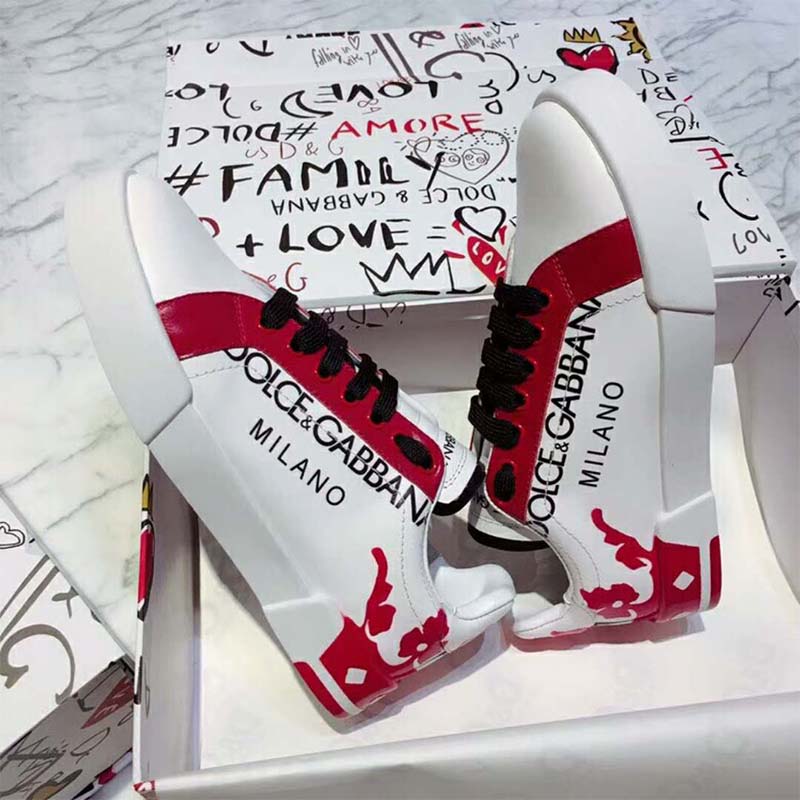 Dolce Gabbana D&G Men Shoes Portofino Sneakers in Printed Patent Calfskin-Red - Image 4