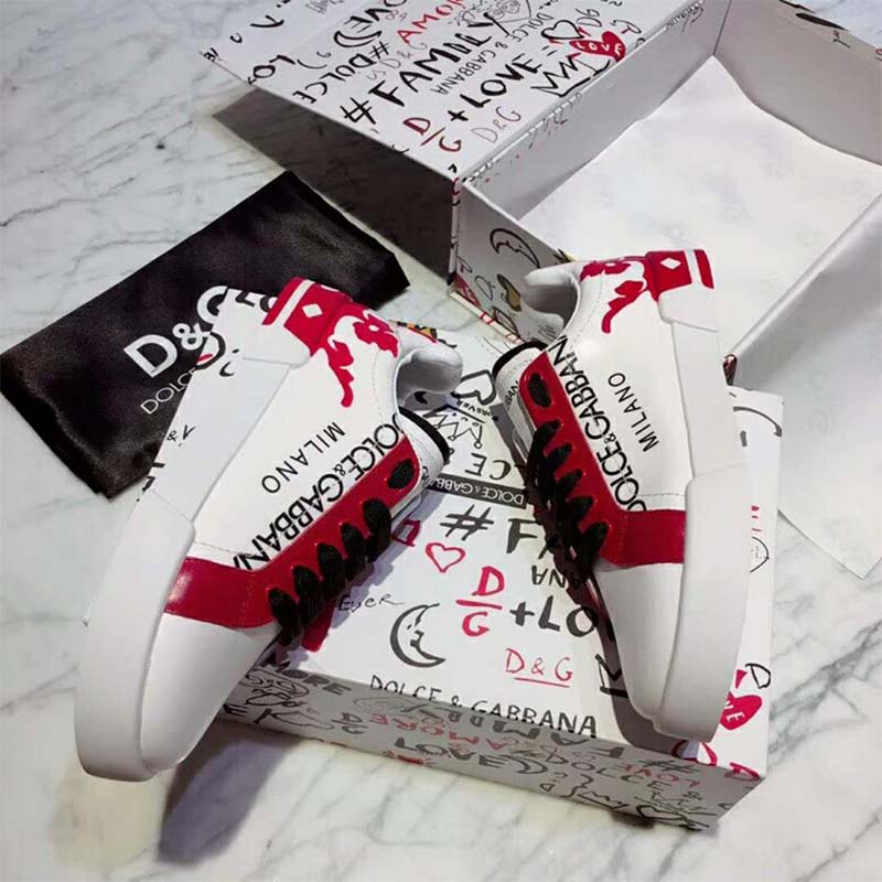 Dolce Gabbana D&G Men Shoes Portofino Sneakers in Printed Patent Calfskin-Red - Image 3