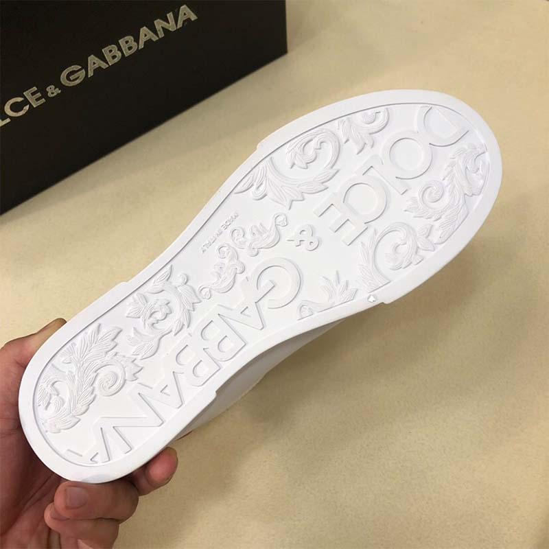 Dolce Gabbana D&G Unisex Shoes Calfskin Portofino Sneakers with Patches of the Designers-White - Image 9