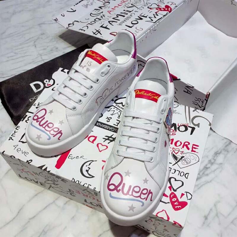 Dolce Gabbana D&G Women Shoes Calfskin Sneakers with Embroidered Patc - Image 2