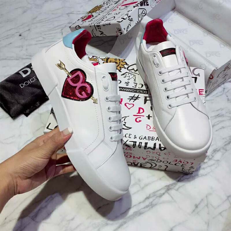 Dolce Gabbana D&G Women Shoes Leather Portofino Sneakers with Patch - Image 4