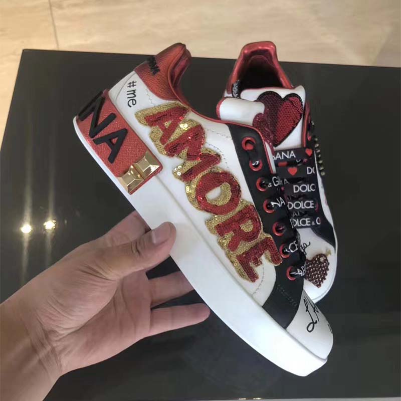 Dolce Gabbana D&G Women Shoes Portofino Sneakers in Printed Nappa Calfskin with Patch and Applications - Image 3