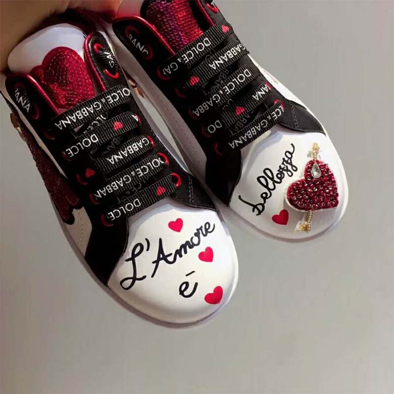 Dolce Gabbana D&G Women Shoes Portofino Sneakers in Printed Nappa Calfskin with Patch and Applications - Image 4