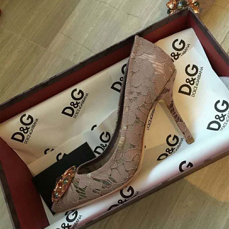 Dolce Gabbana D&G Women Shoes Pump in Taormina Lace with Crystals 90mm Heel-Pink - Image 3