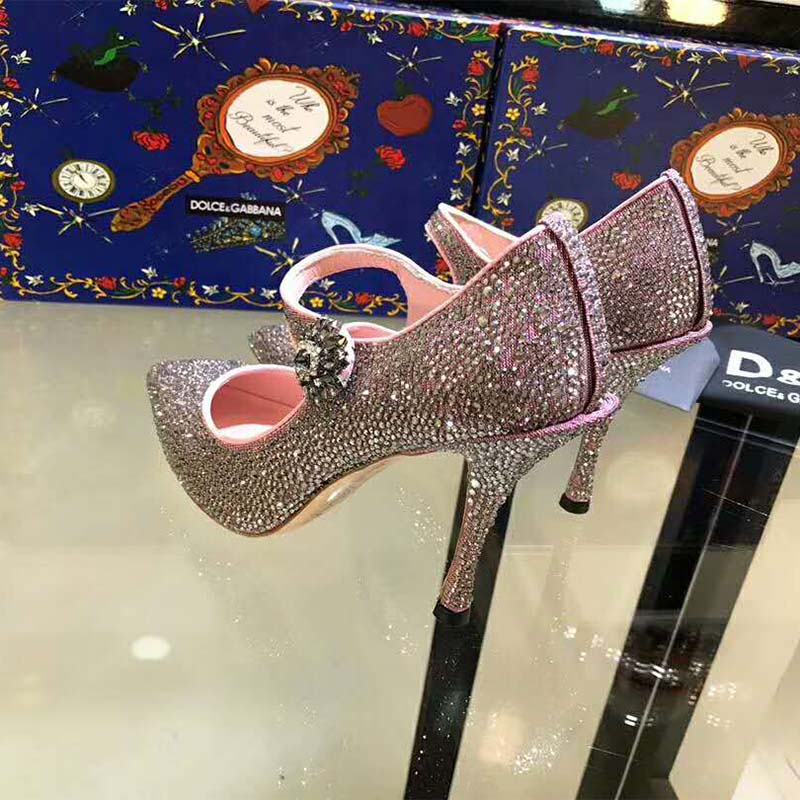 Dolce Gabbana D&G Women Shoes Satin Mary Janes with Crystals 100mm Heel - Image 4