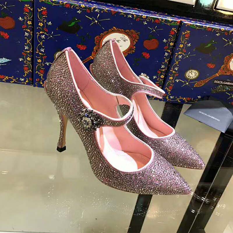 Dolce Gabbana D&G Women Shoes Satin Mary Janes with Crystals 100mm Heel - Image 3