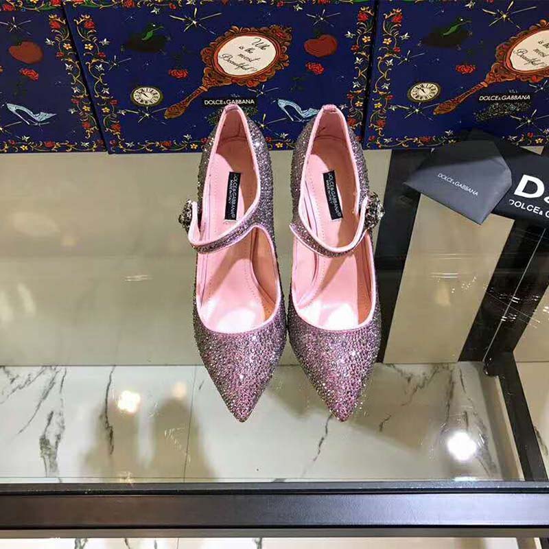 Dolce Gabbana D&G Women Shoes Satin Mary Janes with Crystals 100mm Heel - Image 2