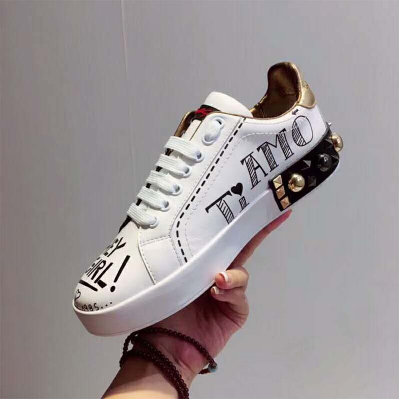 Dolce Gabbana D&G Women Shoes Zapatillas Portofino De becerro Estampado Con Parche Y Bordados - Image 4