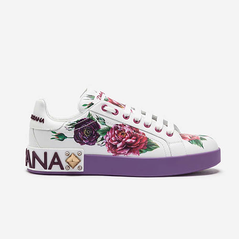 Dolce Gabbana D&G Women Shoes Zapatillas Pportofino De Becerro Estampado Con Aplicaciones