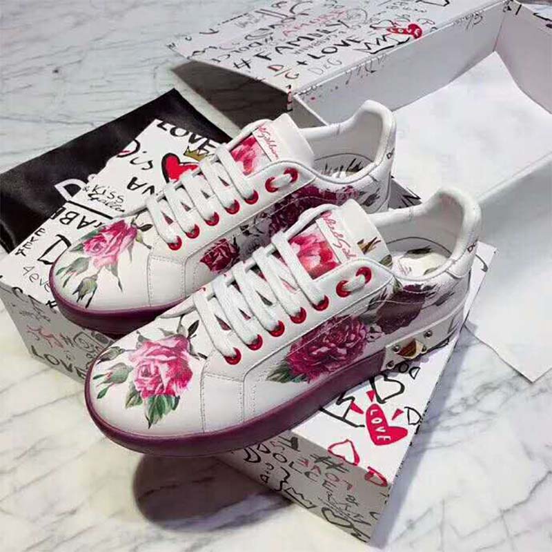 Dolce Gabbana D&G Women Shoes Zapatillas Pportofino De Becerro Estampado Con Aplicaciones - Image 2