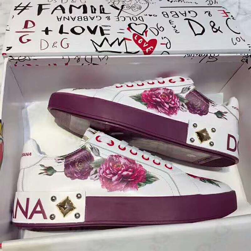 Dolce Gabbana D&G Women Shoes Zapatillas Pportofino De Becerro Estampado Con Aplicaciones - Image 7