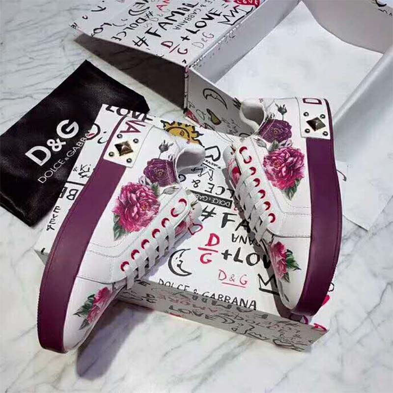 Dolce Gabbana D&G Women Shoes Zapatillas Pportofino De Becerro Estampado Con Aplicaciones - Image 6