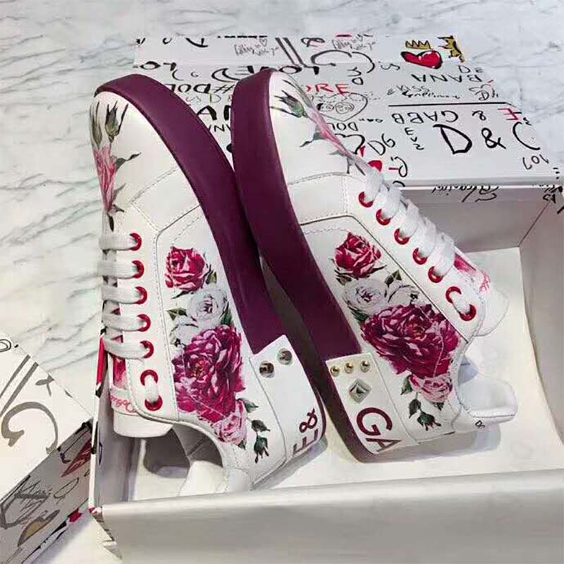 Dolce Gabbana D&G Women Shoes Zapatillas Pportofino De Becerro Estampado Con Aplicaciones - Image 5