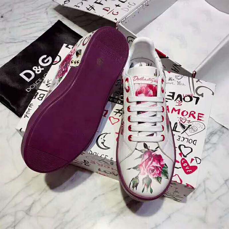Dolce Gabbana D&G Women Shoes Zapatillas Pportofino De Becerro Estampado Con Aplicaciones - Image 8