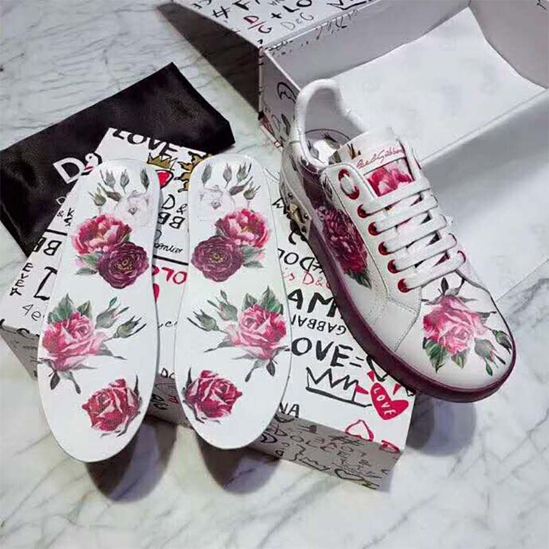 Dolce Gabbana D&G Women Shoes Zapatillas Pportofino De Becerro Estampado Con Aplicaciones - Image 3