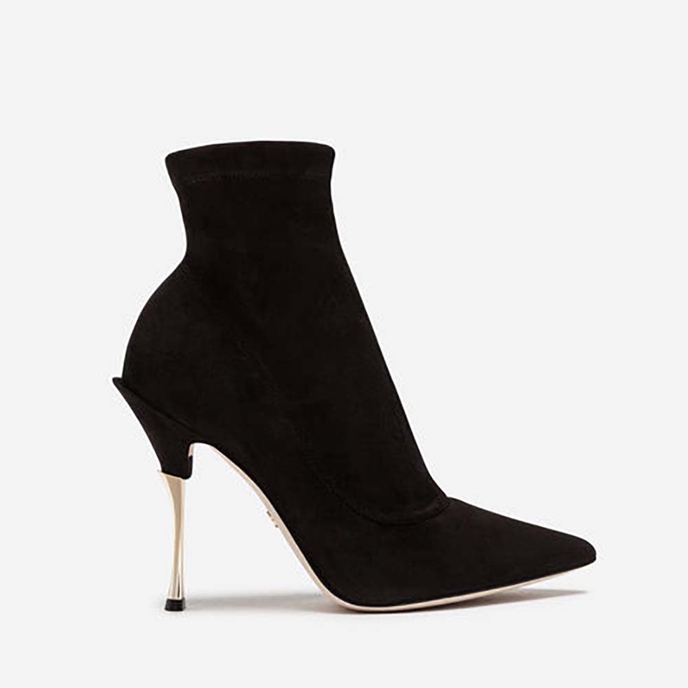 Dolce Gabbana D&G Women Stretch Suede Ankle Boots 105mm Heel-Black