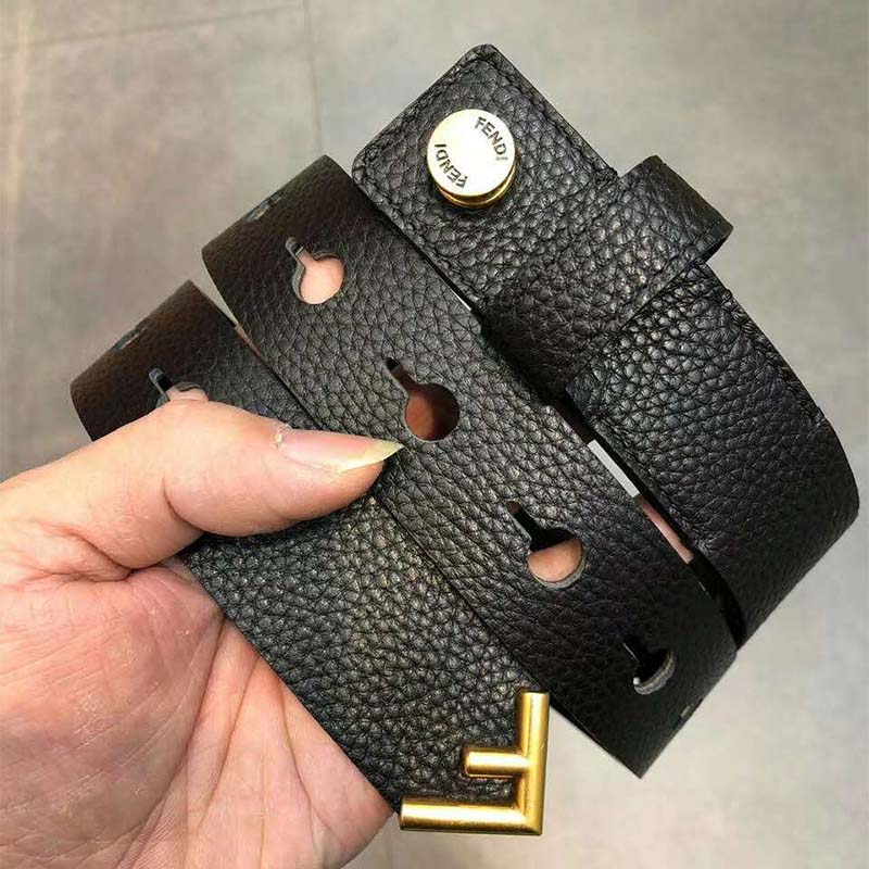 Fendi Women Long Tie Belt with F-Shaped Tip-Black - Image 3