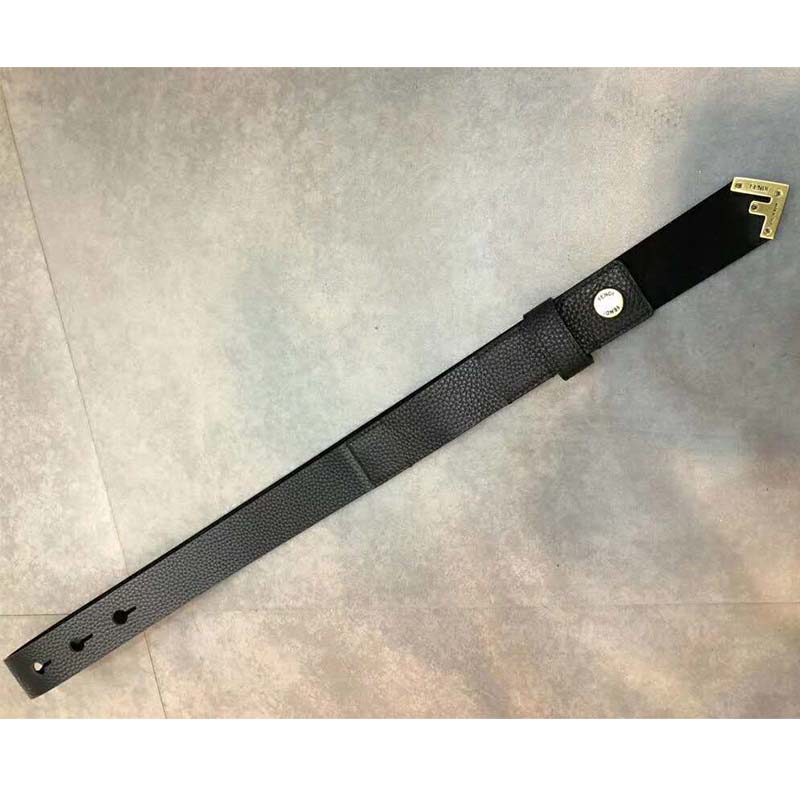 Fendi Women Long Tie Belt with F-Shaped Tip-Black - Image 6