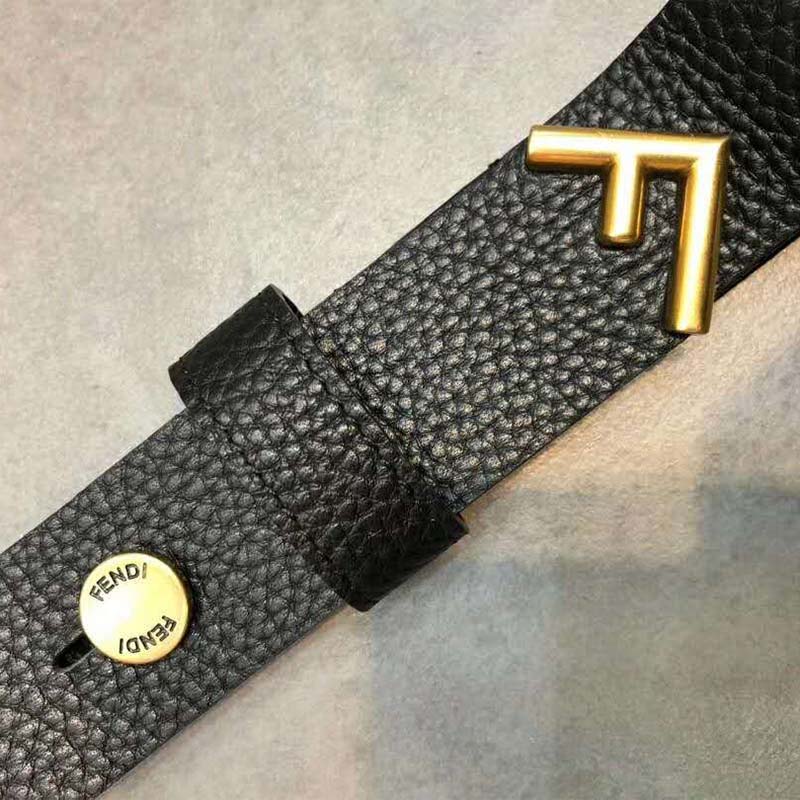 Fendi Women Long Tie Belt with F-Shaped Tip-Black - Image 5