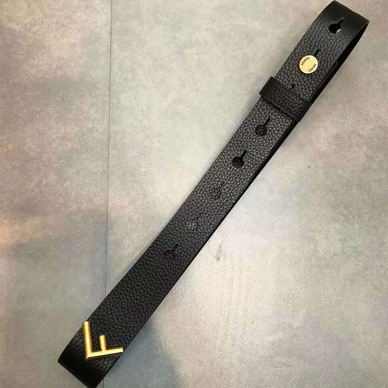 Fendi Women Long Tie Belt with F-Shaped Tip-Black - Image 4