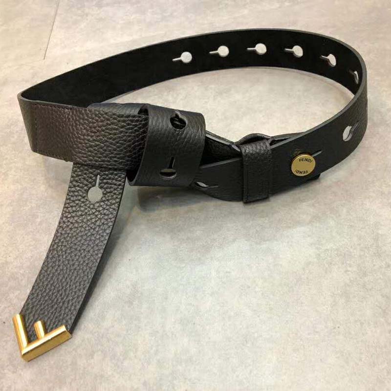 Fendi Women Long Tie Belt with F-Shaped Tip-Black - Image 2