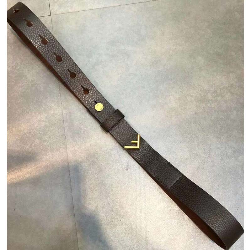 Fendi Women Long Tie Belt with F-Shaped Tip-Brown - Image 7