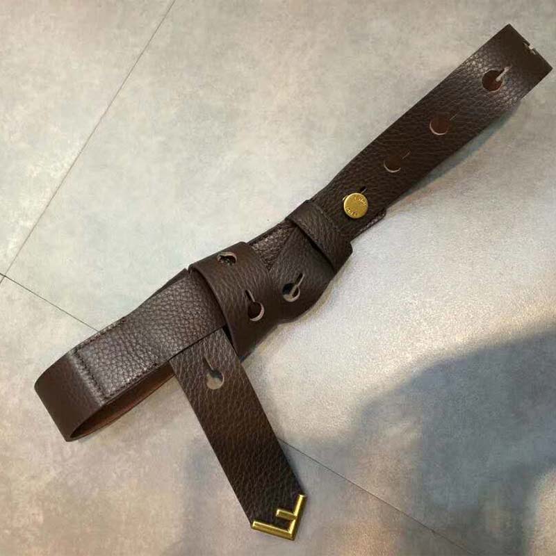 Fendi Women Long Tie Belt with F-Shaped Tip-Brown - Image 5