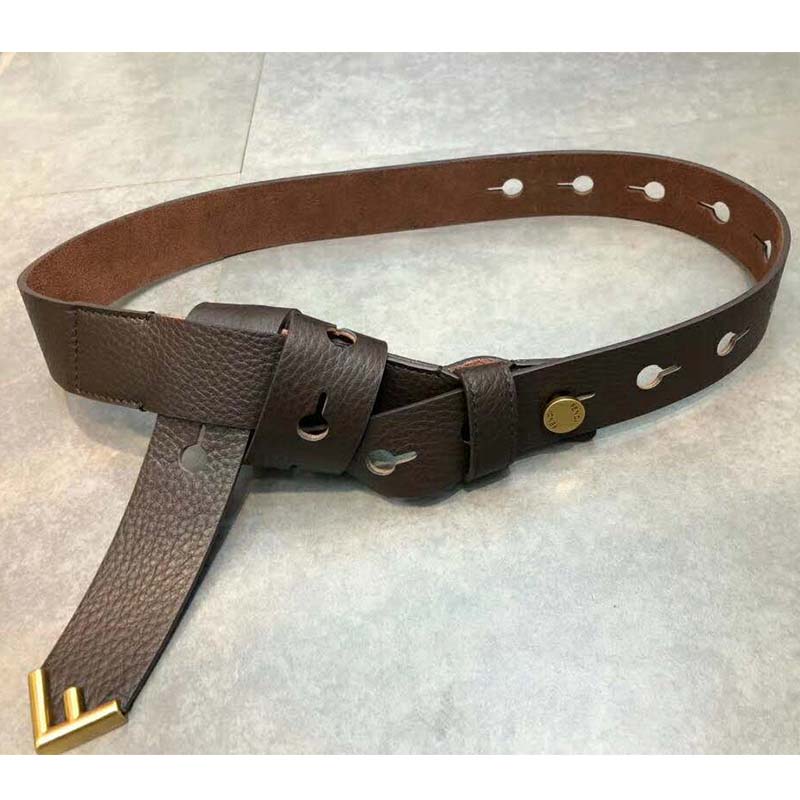 Fendi Women Long Tie Belt with F-Shaped Tip-Brown - Image 2