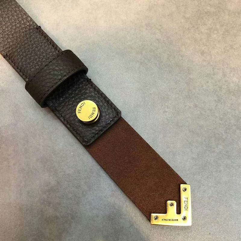 Fendi Women Long Tie Belt with F-Shaped Tip-Brown - Image 4