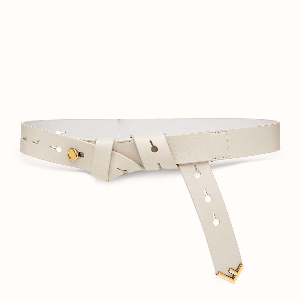 Fendi Women Long Tie Belt with F-Shaped Tip-White