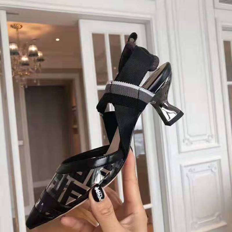 Fendi Women PUMPS Slingbacks in PU and Leather Middle Heel-Black - Image 6