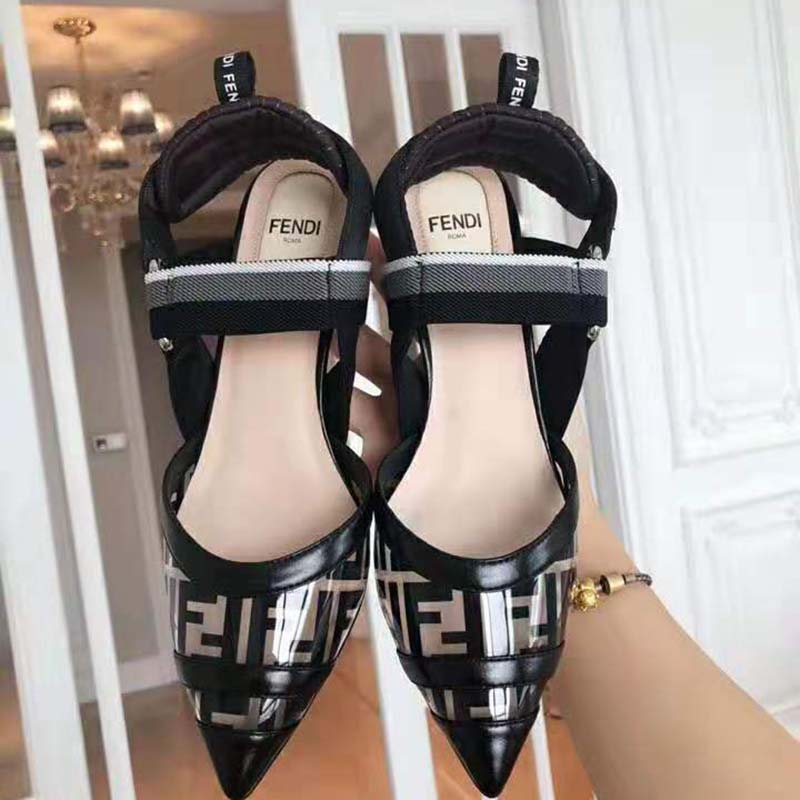 Fendi Women PUMPS Slingbacks in PU and Leather Middle Heel-Black - Image 5
