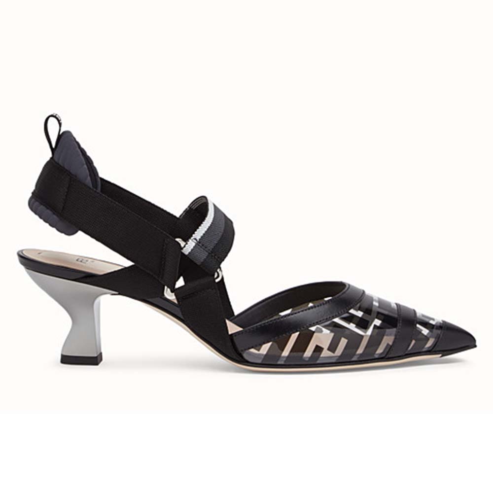Fendi Women PUMPS Slingbacks in PU and Leather Middle Heel-Black