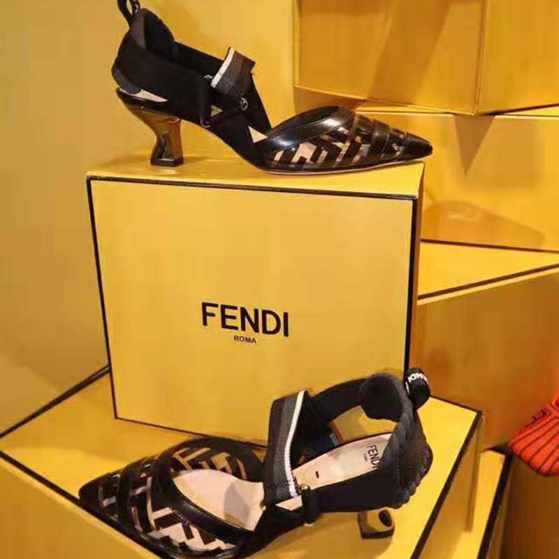 Fendi Women PUMPS Slingbacks in PU and Leather Middle Heel-Black - Image 2