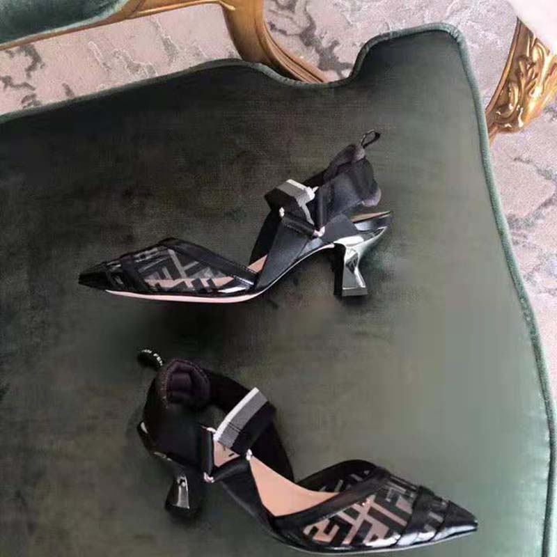 Fendi Women PUMPS Slingbacks in PU and Leather Middle Heel-Black - Image 3