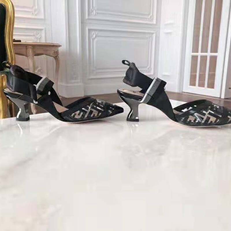Fendi Women PUMPS Slingbacks in PU and Leather Middle Heel-Black - Image 4