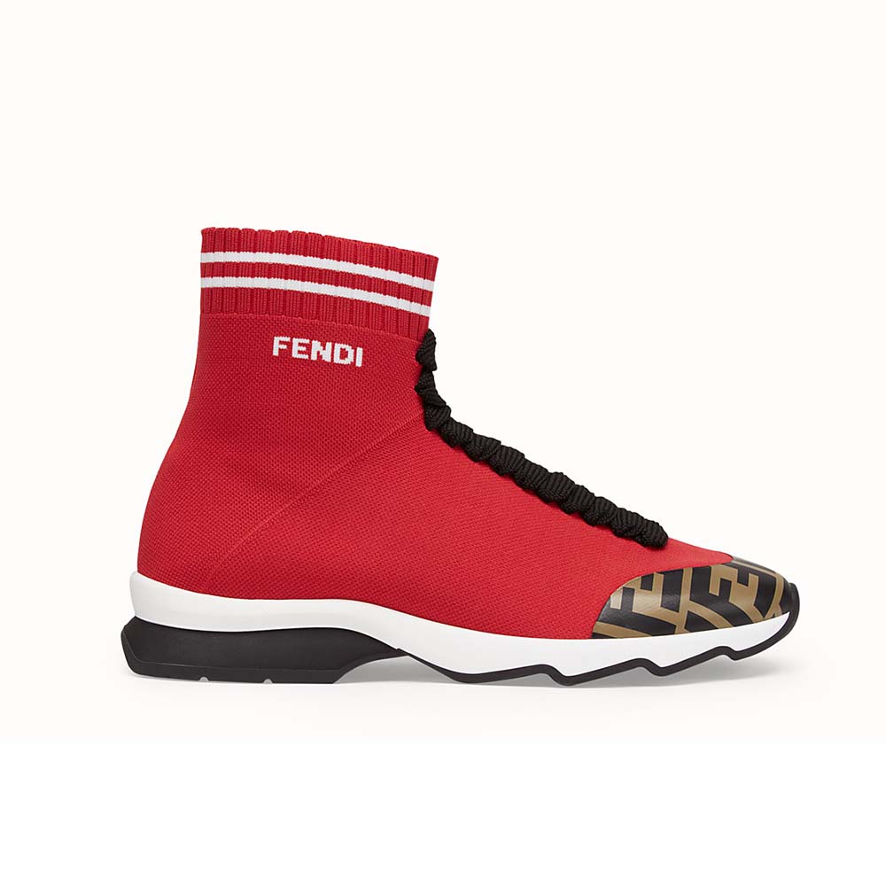 Fendi Women Shoes Pale Fabric Sneaker Boots Red