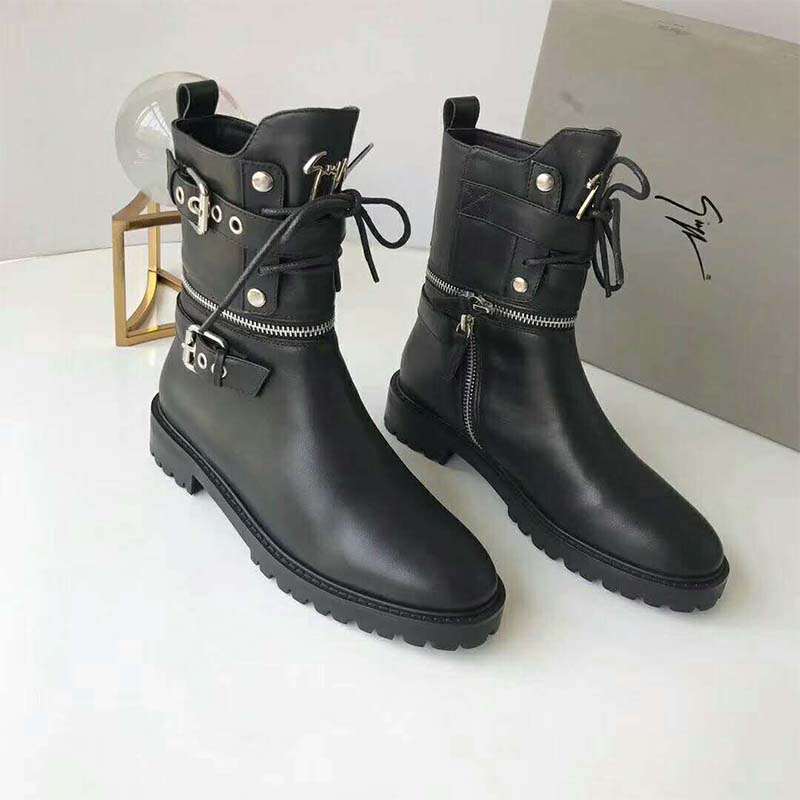 Giuseppe Zanotti Women Shoes Black Calfskin Leather Boot with Metal Zips and Buckles - Image 8