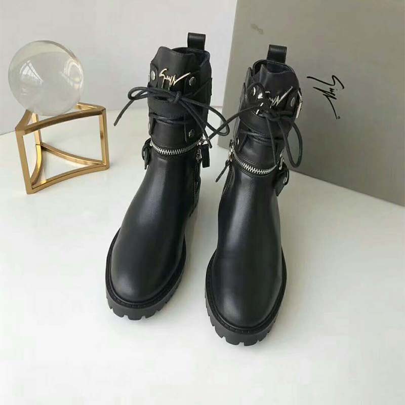 Giuseppe Zanotti Women Shoes Black Calfskin Leather Boot with Metal Zips and Buckles - Image 7