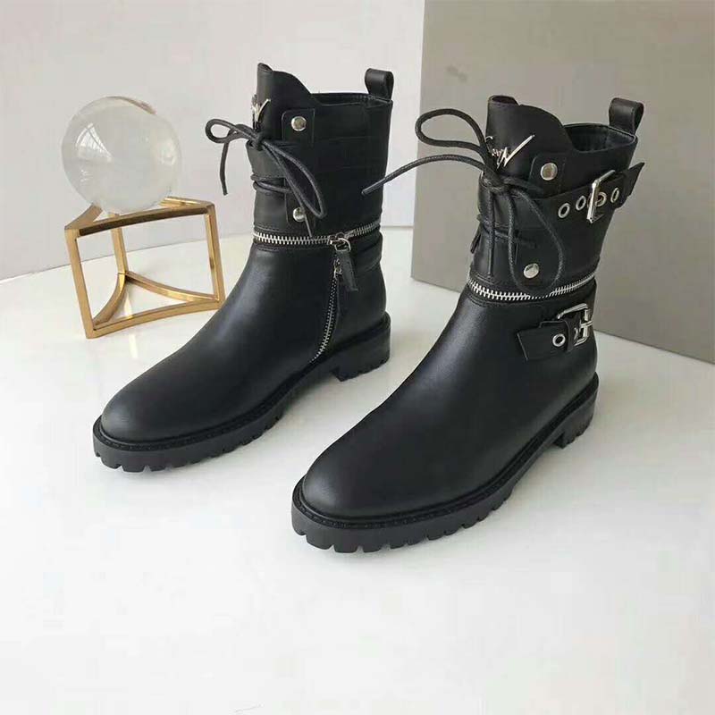 Giuseppe Zanotti Women Shoes Black Calfskin Leather Boot with Metal Zips and Buckles - Image 6