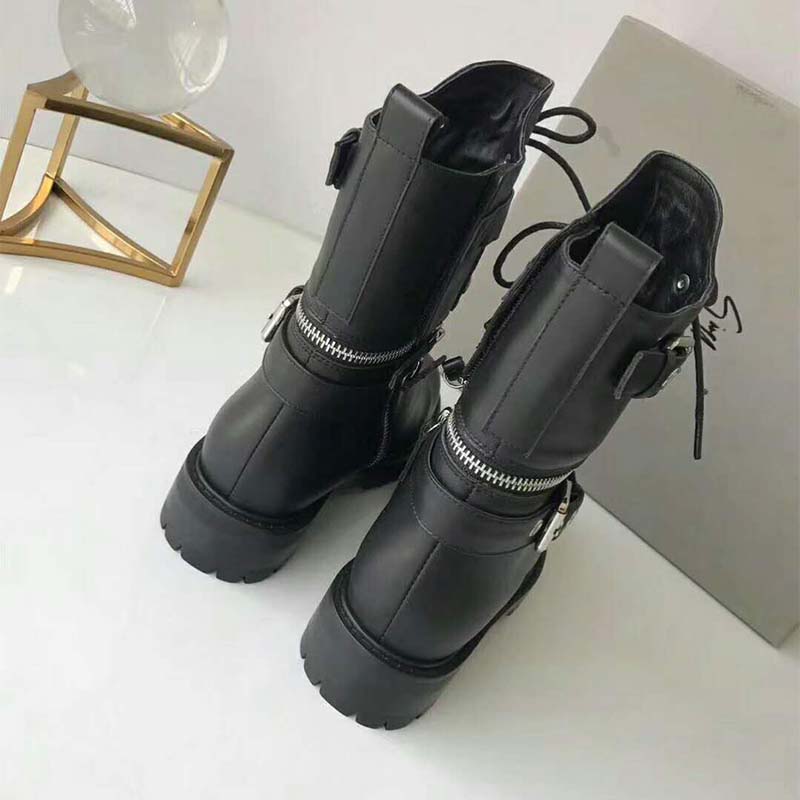 Giuseppe Zanotti Women Shoes Black Calfskin Leather Boot with Metal Zips and Buckles - Image 5