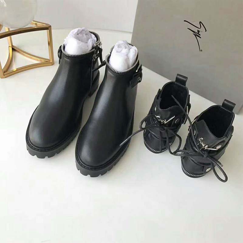 Giuseppe Zanotti Women Shoes Black Calfskin Leather Boot with Metal Zips and Buckles - Image 3