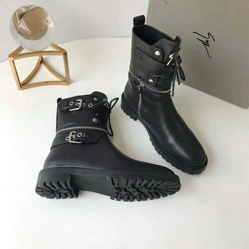 Giuseppe Zanotti Women Shoes Black Calfskin Leather Boot with Metal Zips and Buckles - Image 2