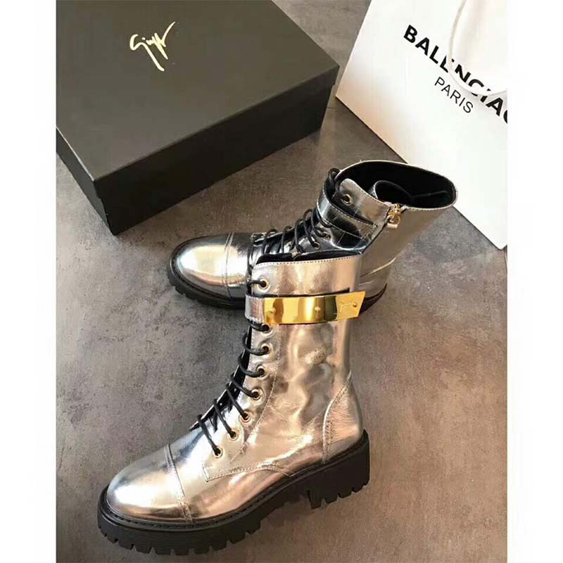 Giuseppe Zanotti Women Shoes Harvey Mirrored Silver Patent Leather Boot with Plated-Metal - Image 4