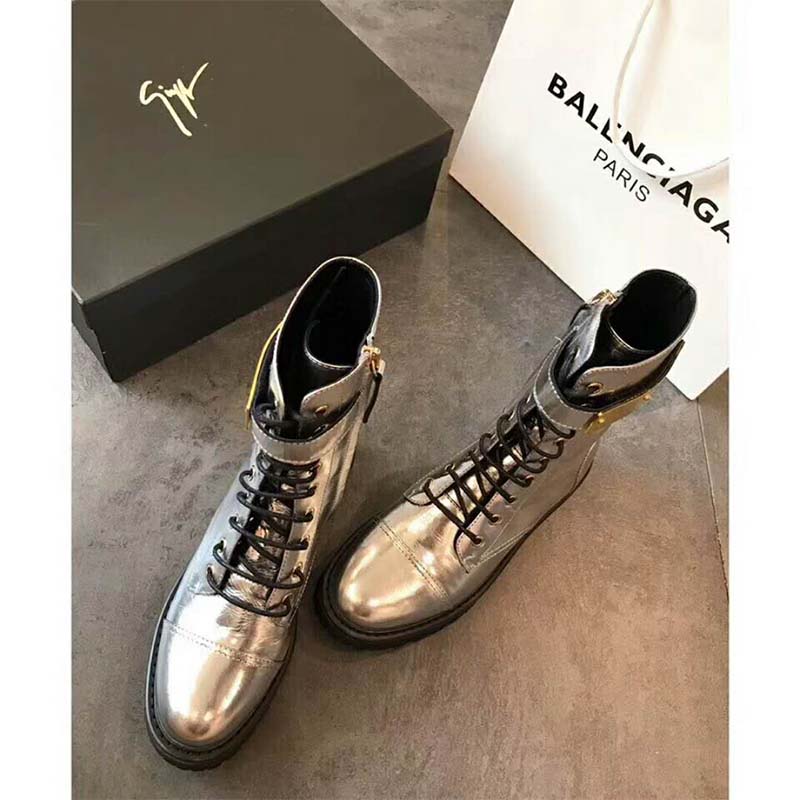 Giuseppe Zanotti Women Shoes Harvey Mirrored Silver Patent Leather Boot with Plated-Metal - Image 3